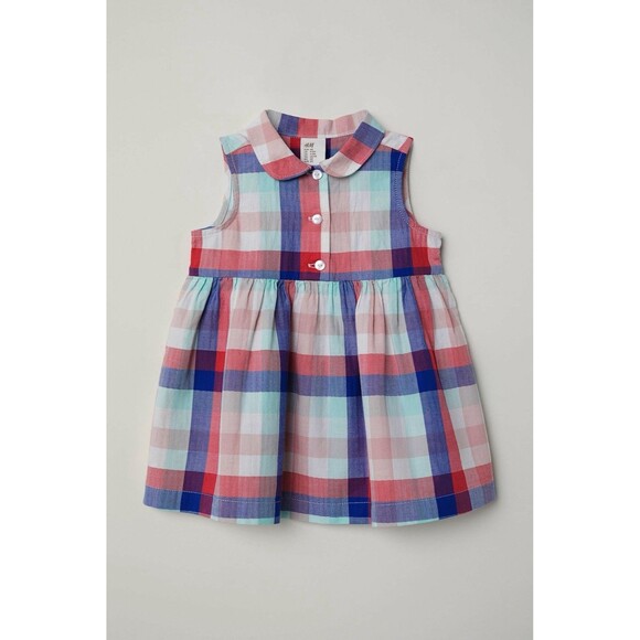 H&M girls Sleeveless dress Size 6-9M in a cotton weave with a collar Y buttons - Picture 1 of 16